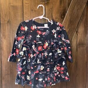 GAP Toddler Girls Dress 2T Navy Ruffles Long Sleeve Floral Spring Boho Country